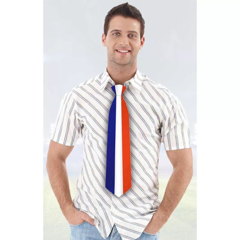 Cravate carrée en tricot rouge, blanc et bleu pour homme