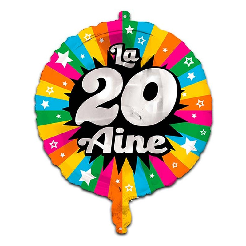 Ballon d'anniversaire 20 ans coloré gonflable à l'air et à l'hélium