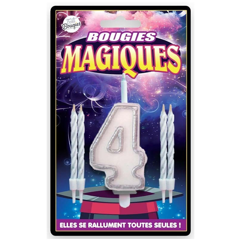 Bougie en forme de chiffre 4 magique qui ne s'éteint pas idéal pour un anniversaire