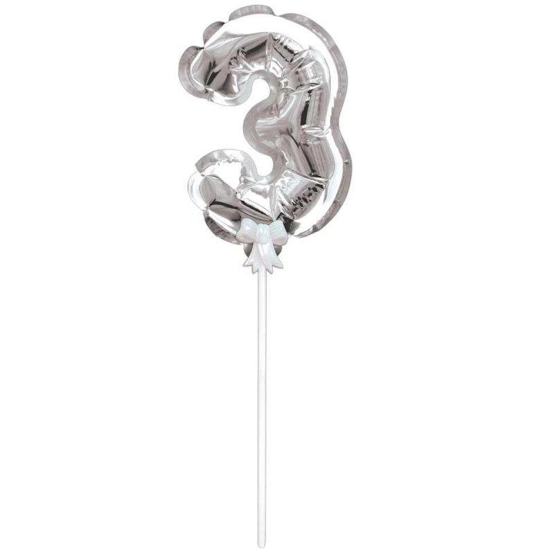 Petit ballon décoratif en forme de chiffre 3 idéal pour décorer un gâteau d'anniversaire
