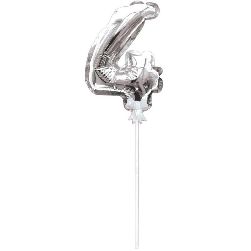 Ballon argent en forme de chiffre 4 à mettre sur un gâteau d'anniversaire Ballon argent en forme de chiffre 4 à mettre sur un gâteau d'anniversaire