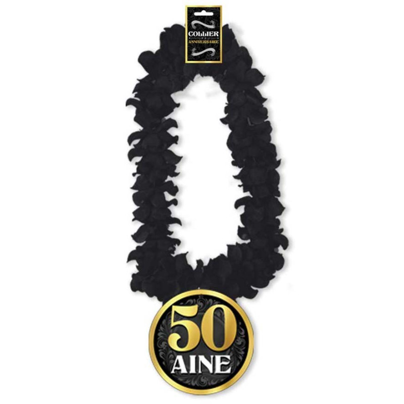 Collier 50 ans pour anniversaire thème noir et or