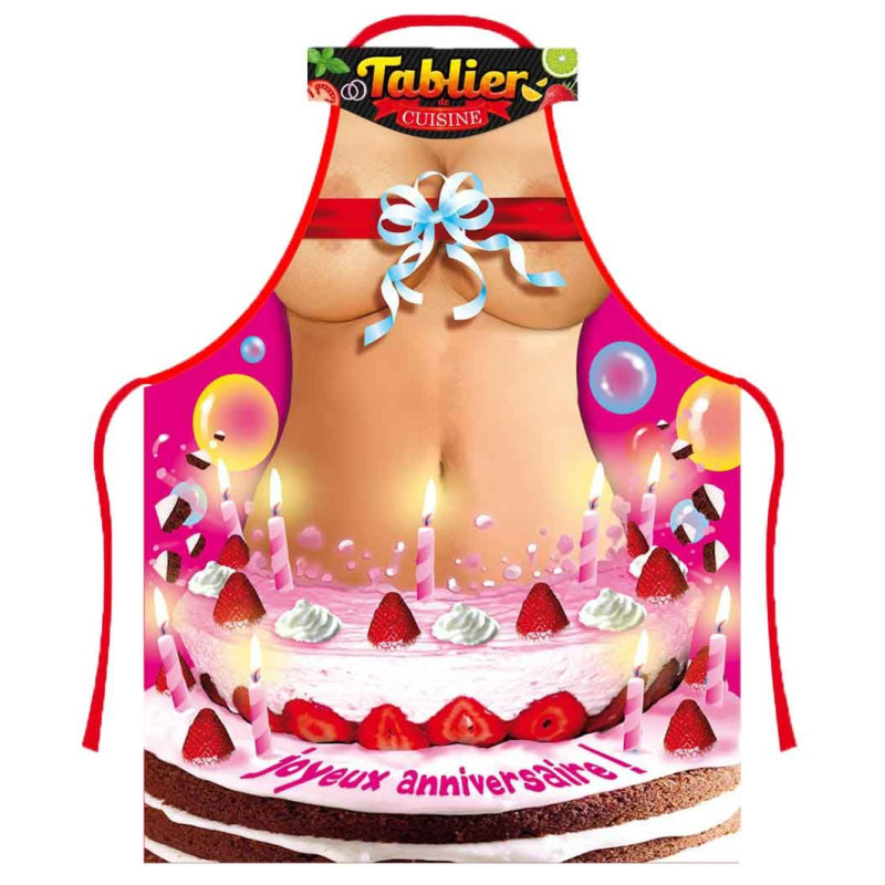 Tablier femme gâteau d'anniversaire humoristique