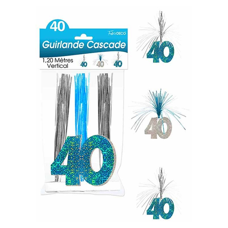 Guirlande cascade 40 ans bleu et argent Guirlande cascade 40 ans bleu et argent