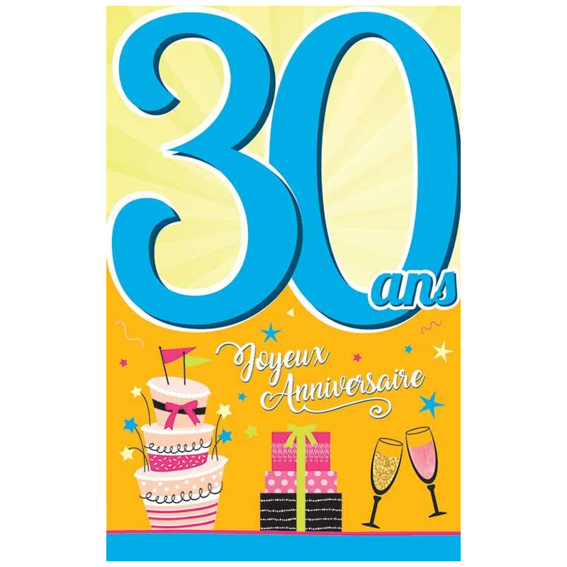 Carte Anniversaire 30 Ans Bleu