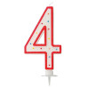 Grande bougie d'anniversaire en forme de chiffre 4 blanche et rouge