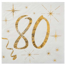 Serviettes blanches et dorées pour anniversaire 80 ans