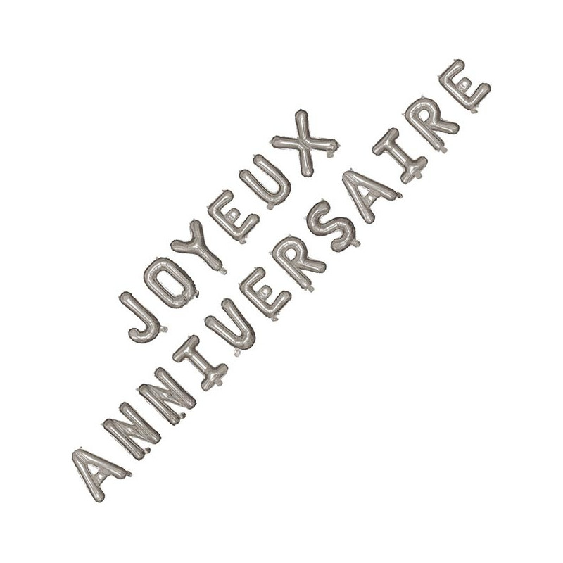 Guirlande de ballons joyeux anniversaire couleur argent Guirlande de ballons joyeux anniversaire couleur argent