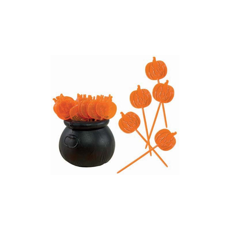 Chaudron avec pics citrouilles pour table sur le thème d'Halloween