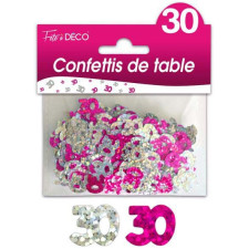Confettis de table anniversaire 30 ans rose et argent