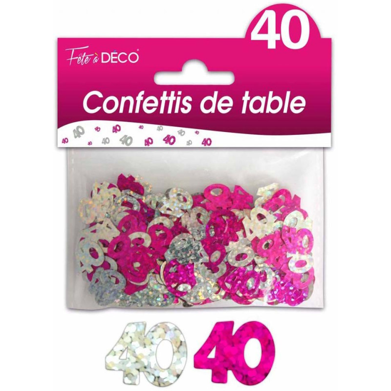 Confettis 40 ans pour anniversaire rose argent