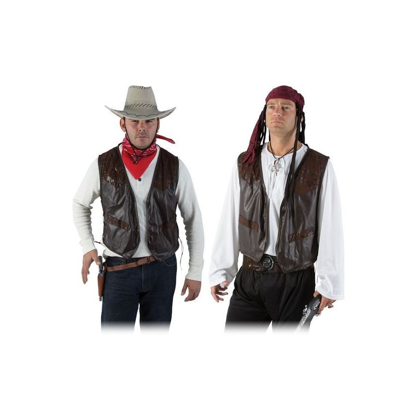 Gilet marron imitation cuir pour costume de cowboy ou de pirate Gilet marron imitation cuir pour costume de cowboy ou de pirate