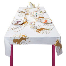 Nappe pour anniversaire licorne blanche et or