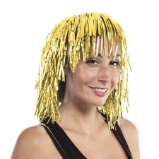 Perruque avec cheveux métallique dorés