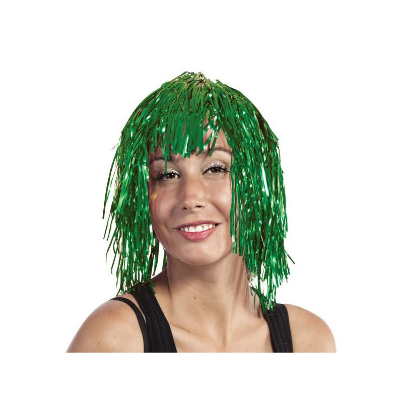 Perruque disco métallique avec cheveux verts