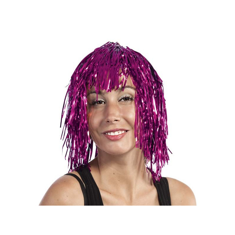 Perruque avec cheveux métalliques roses pour soirée disco