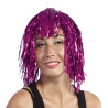 Perruque avec cheveux métalliques roses pour soirée disco