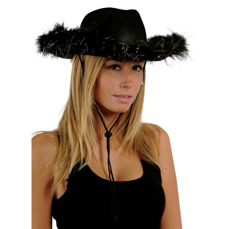 Chapeau de cow-girl noir avec plumes pour femme