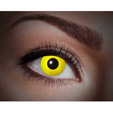 Lentilles de contact Halloween aux yeux jaunes qui réagissent aux lumières UV