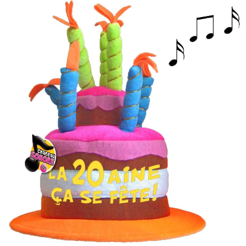 Chapeau 20 ans musical en forme de gâteau pour anniversaire