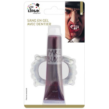 Dentier de vampire phosphorescent avec faux sang pour Halloween