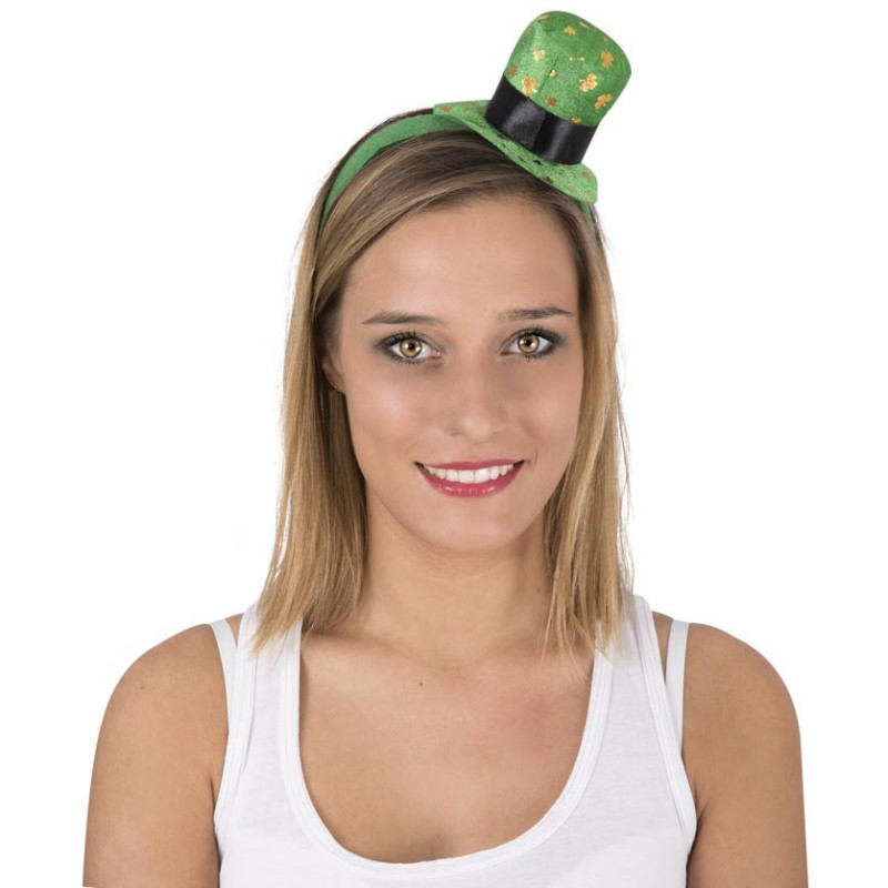 Serre-tête vert avec petit chapeau de la Saint-Patrick décoré avec des trèfles