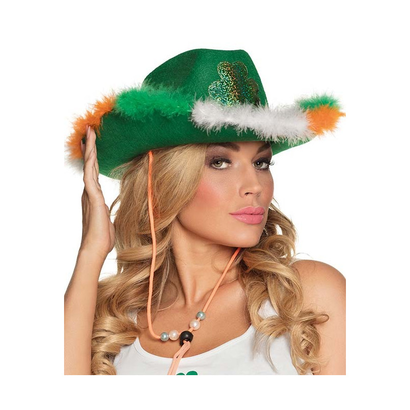 Chapeau de cowboy Saint-Patrick vert  avec trèfle