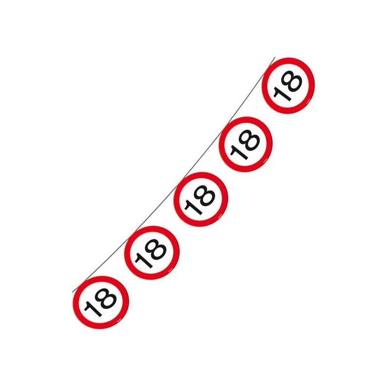 Guirlande anniversaire 18 ans en forme de panneaux de signalisation Guirlande anniversaire 18 ans en forme de panneaux de signalisation