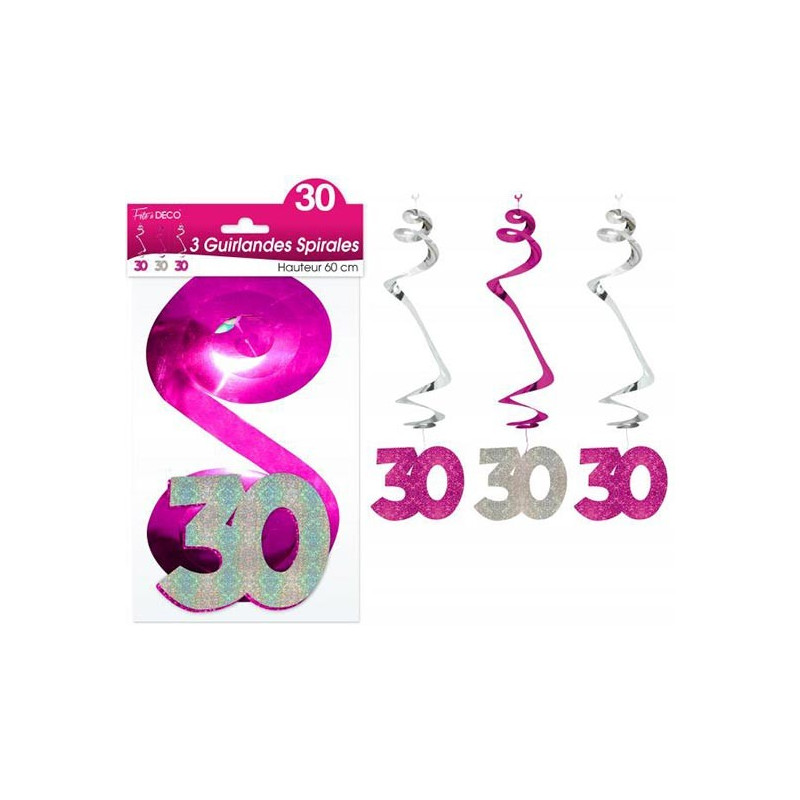 Spirales 30 ans rose et argent en guirlande Spirales 30 ans rose et argent en guirlande
