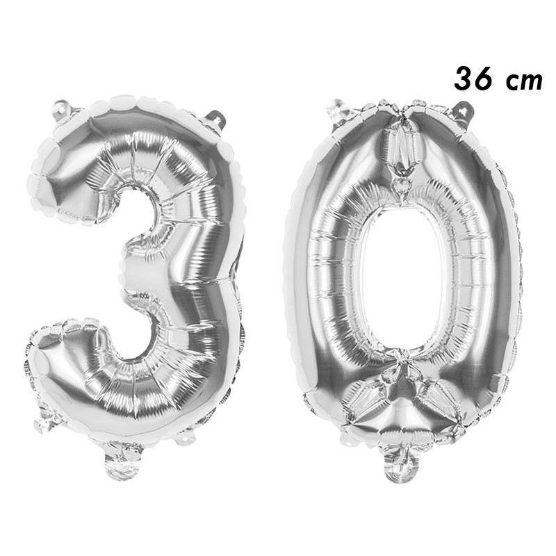 Ballon en forme de chiffres pour décoration d'anniversaire 30 ans argent