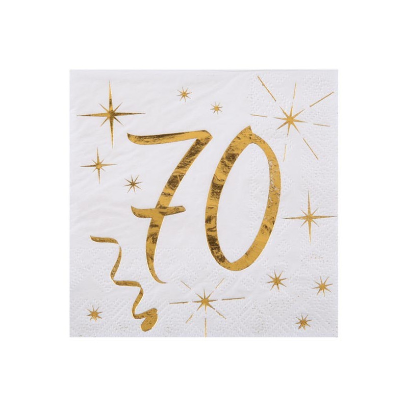 Serviettes anniversaire 70 ans dorées Serviettes anniversaire 70 ans dorées