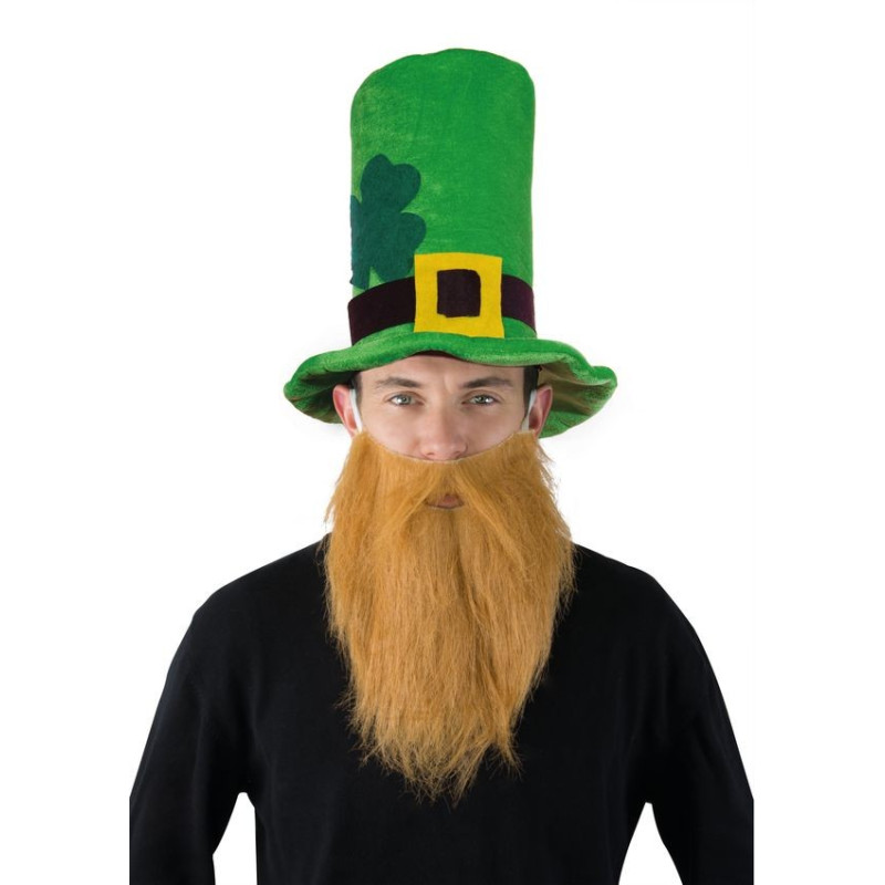 Chapeau Saint-Patrick trèfle avec barbe rousse