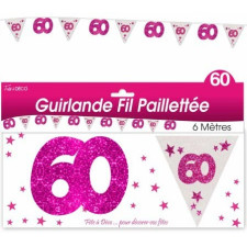 Grande guirlande d'anniversaire rose 60 ans de 6 mètres