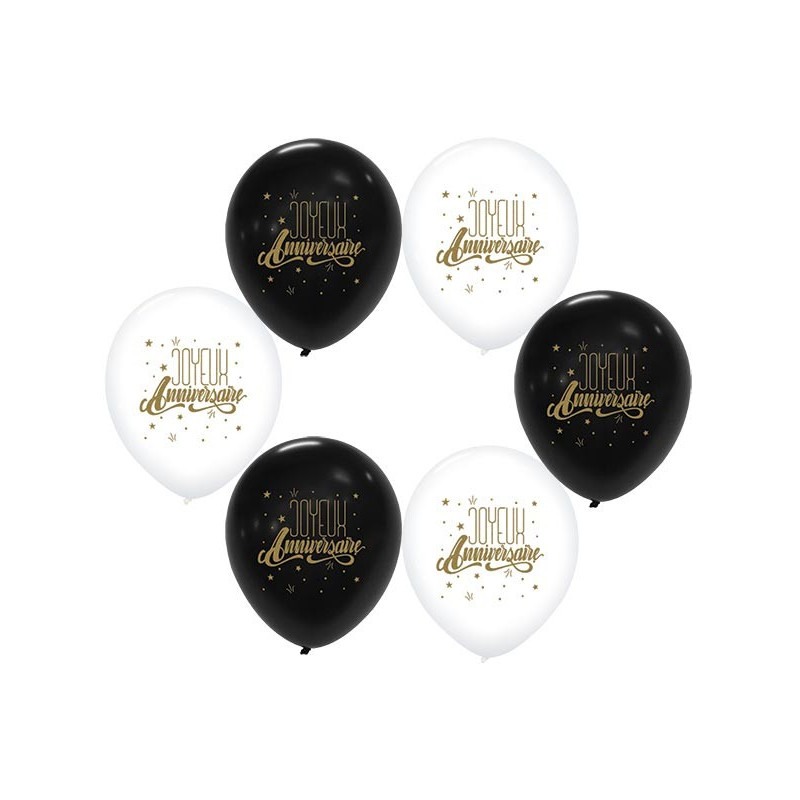 Ballons d'anniversaire noirs blancs et dorés