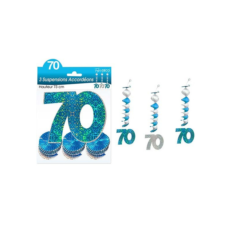 Décoration de salle 70 ans bleu et argent pour anniversaire