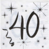 Serviettes 40 ans blanches et noires pour anniversaire Serviettes 40 ans blanches et noires pour anniversaire