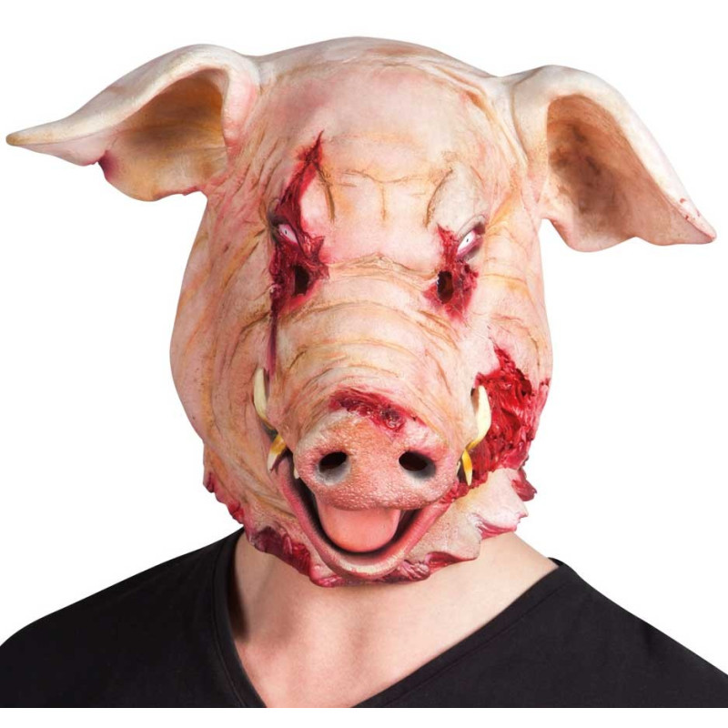 Masque de cochon zombie avec la tête coupée en latex pour Halloween