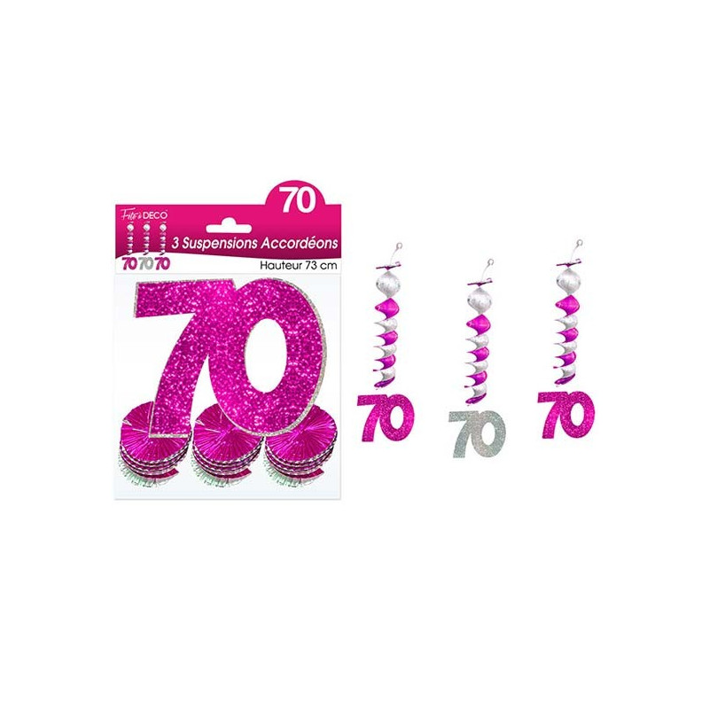 Suspension rose et argent pour anniversaire 70 ans Suspension rose et argent pour anniversaire 70 ans