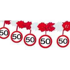 Guirlande 50 ans rouge et blanche pour décoration d'anniversaire 4 mètres