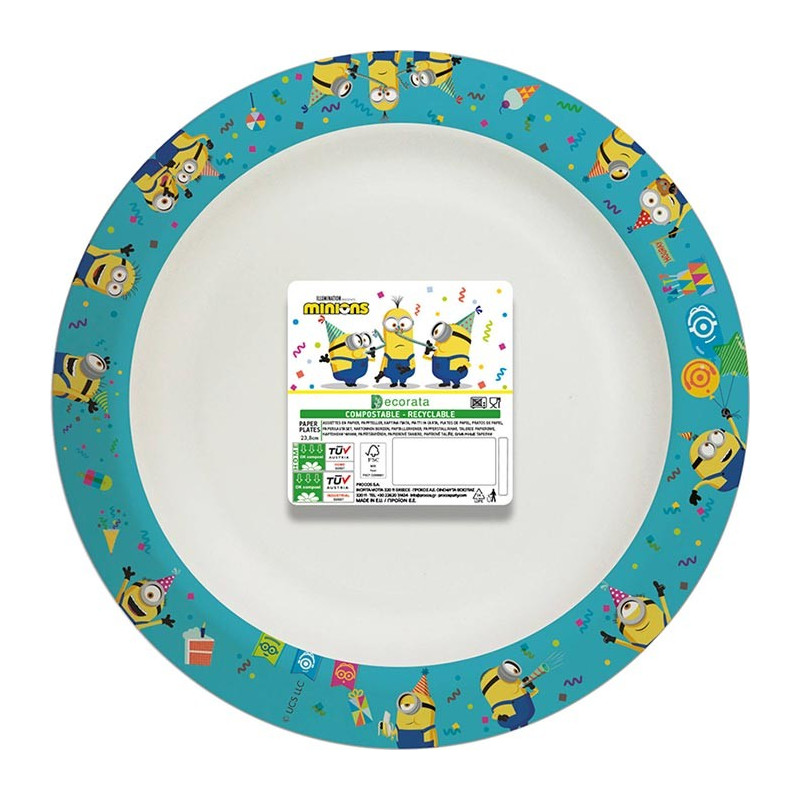 Assiettes pour anniversaire sur le thème des Minions biodégradables