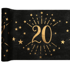 Chemin de table d'anniversaire noir et or 20 ans