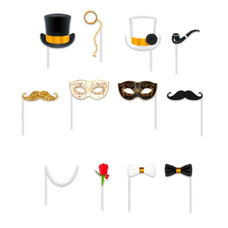Accessoires de fête : masques et lunettes pour photobooth