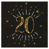 Serviettes 20 ans anniversaire noir et or Serviettes 20 ans anniversaire noir et or