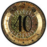 Assiettes anniversaire 40 ans rondes noires et dorées en carton pour décoration de table Assiettes anniversaire 40 ans rondes noires et dorées en carton pour décoration de table