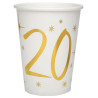 Paquet de 10 gobelets en carton 20 ans blanc et or Paquet de 10 gobelets en carton 20 ans blanc et or