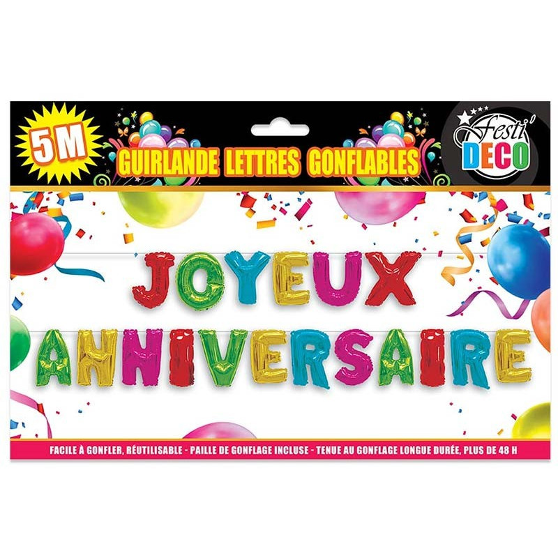 Decoration anniversaire : guirlande happy birthday multicolore