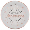 Paquet de 10 assiettes jetables joyeux anniversaire rose gold en carton