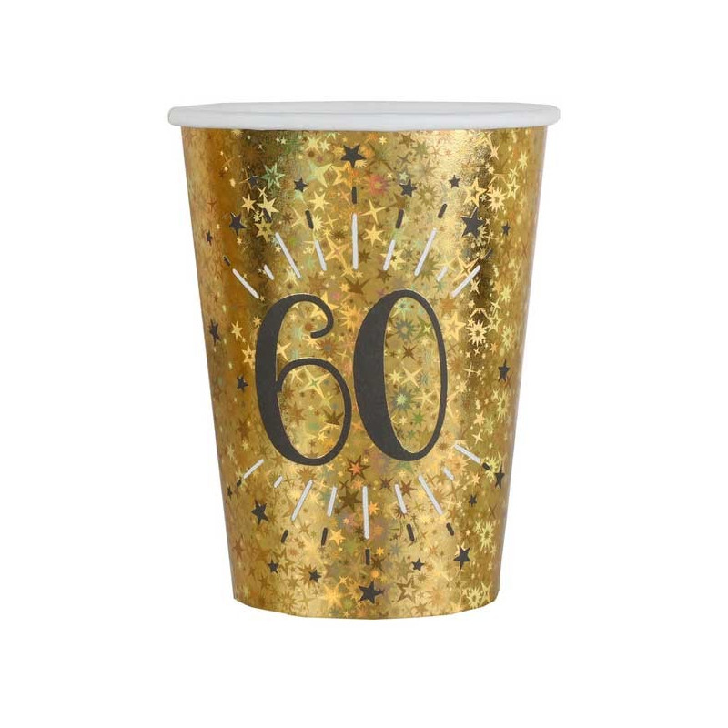 Gobelets 60 ans noir et or anniversaire en carton Gobelets 60 ans noir et or anniversaire en carton