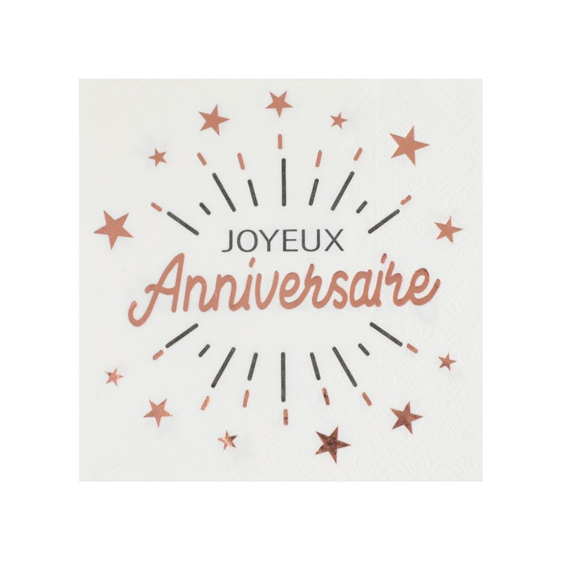 Serviettes joyeux anniversaire rose gold