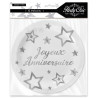 Assiettes jetables d'anniversaire blanc et argent éco-responsable en carton Assiettes jetables d'anniversaire blanc et argent éco-responsable en carton
